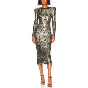 Zhivago Gold and Black Sequin Leopard Midi Dress